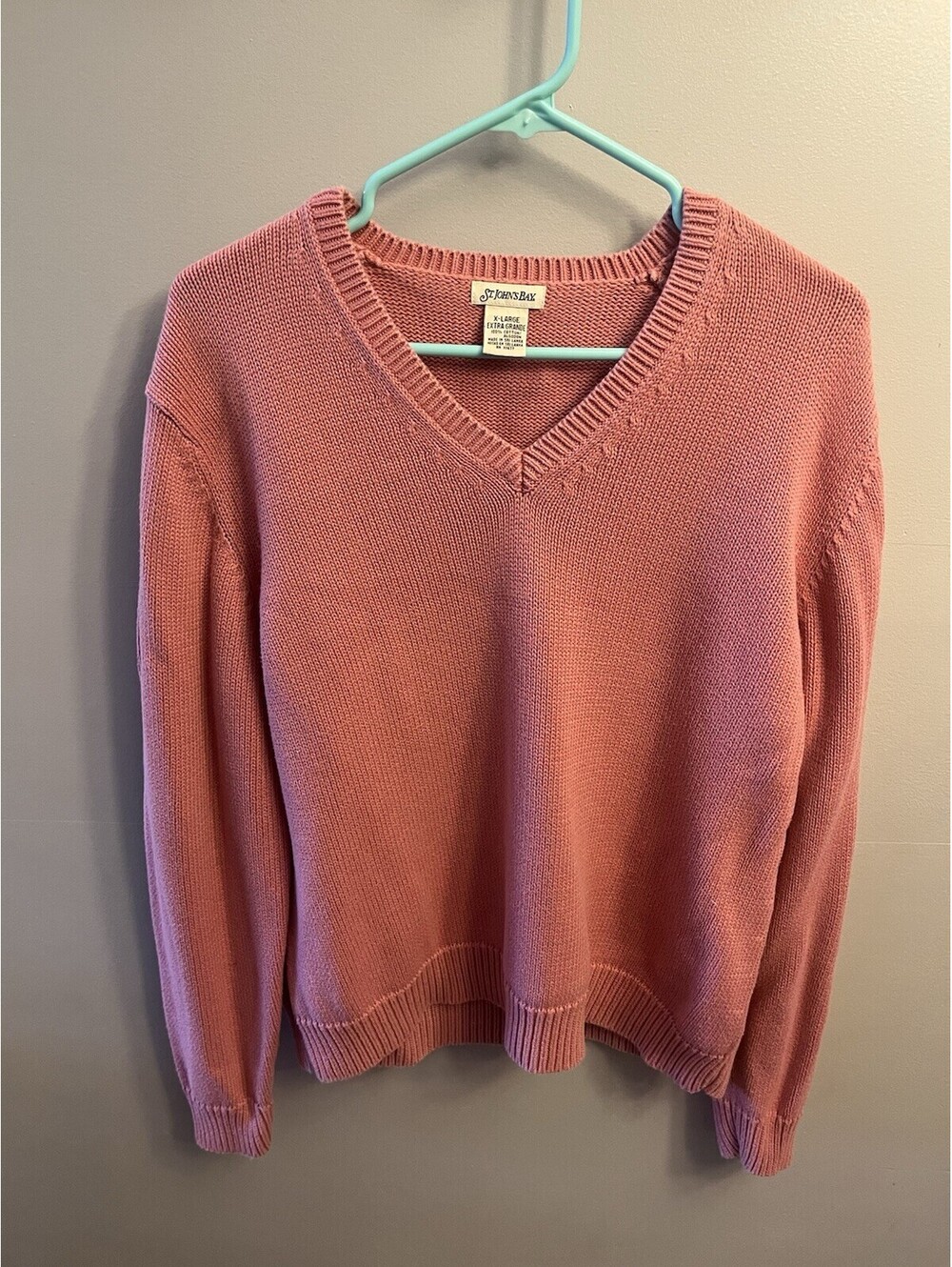 St John's Bay Women’s Pink Cotton V-Neck Sweater